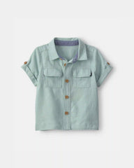 Baby Boy Linen Short-Sleeve Button-Down Shirt - Green