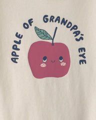 Baby 'Apple Of Grandpa's Eye' Apple Long-Sleeve Graphic Bodysuit - Cream