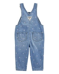 Baby Heart-Print Knit Denim Overalls - Blue