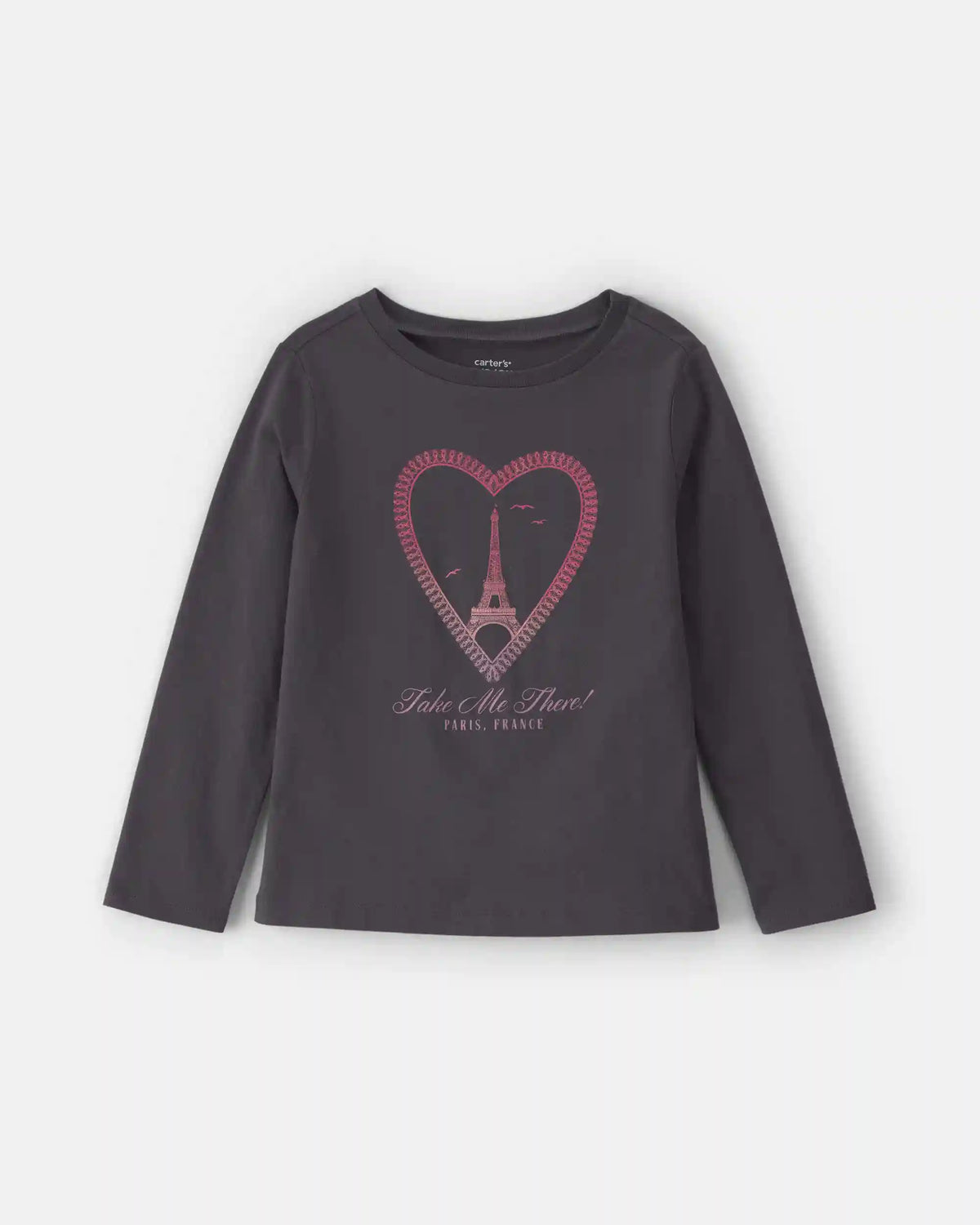 Girls Paris Heart Long-Sleeve Graphic Tee - Black