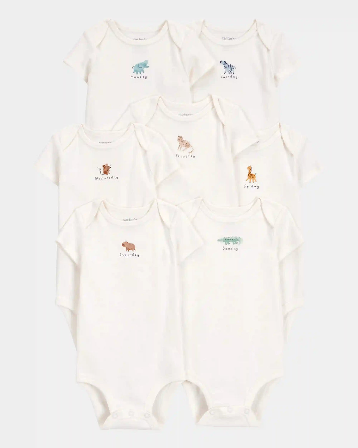 Baby 7-Pack Days Of The Week Short-Sleeve Cotton Bodysuits - Ivory