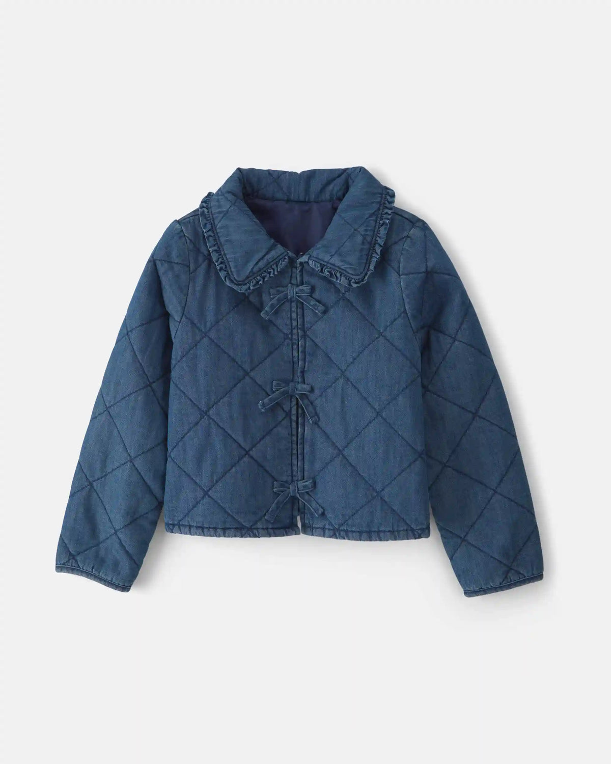 Girls Quilted Denim Jacket - Medium Wash