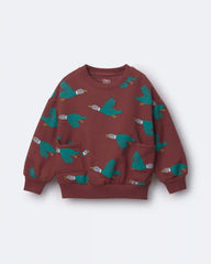 Toddler Relaxed Graphic Pullover Sweatshirt in Duck Print - Burgundy