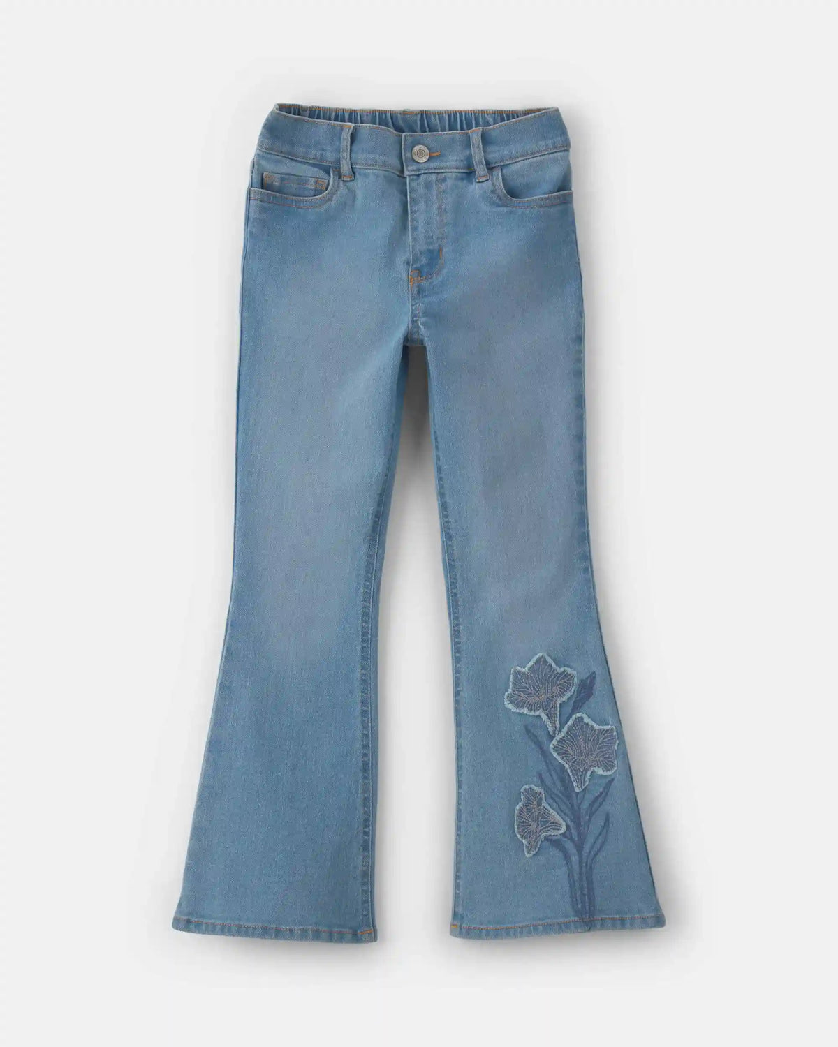 Girls Floral Denim Flare Jeans - Light Wash