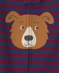 Toddler Boy 1-Piece Dog Striped 100% Cotton Snug Fit Footed Pajama - Burgundy/Blue
