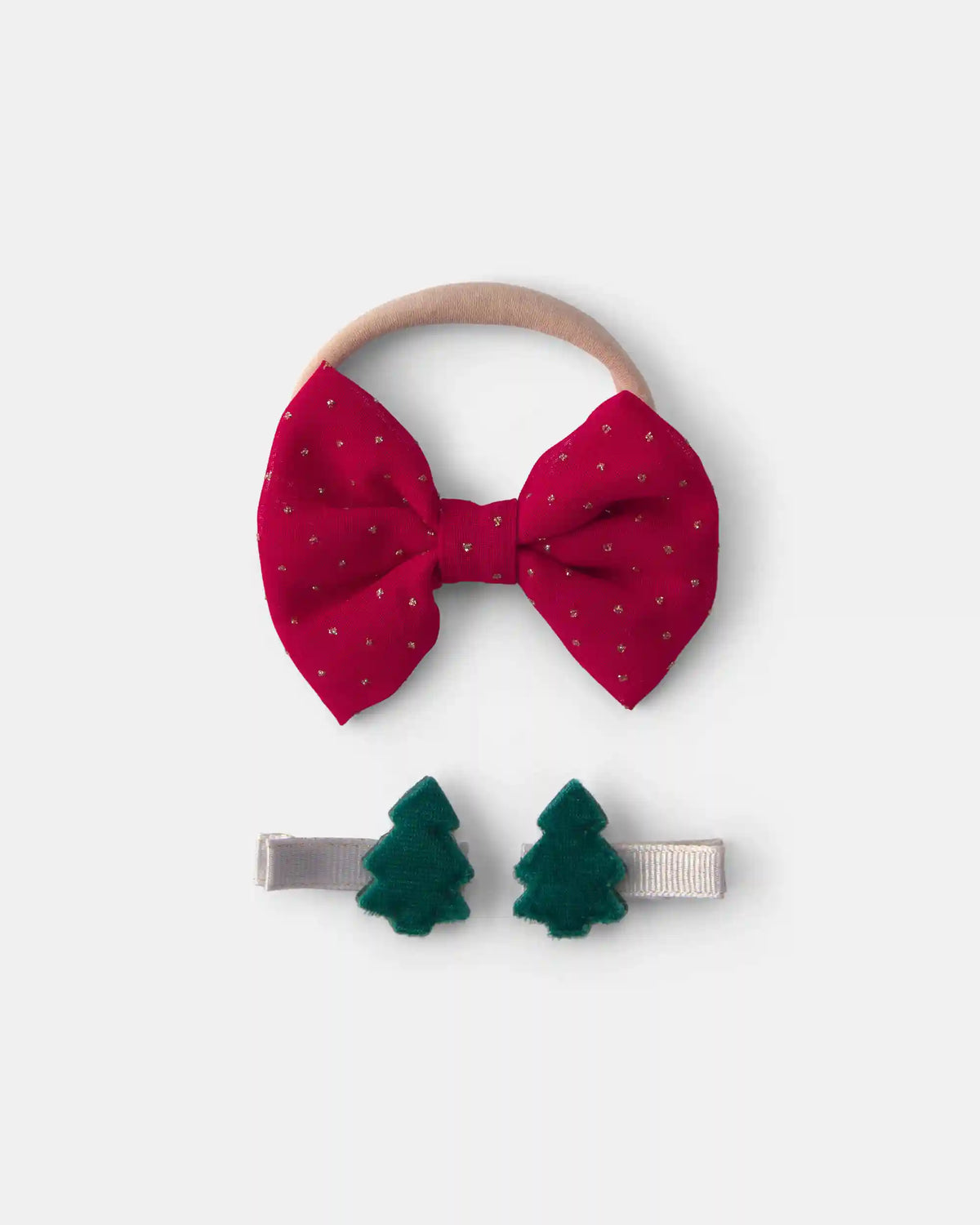 Baby Girl 2-Pack Christmas Bow Headwrap & Hair Clips - Red/Green