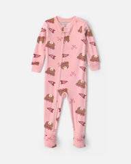Baby Girl 1-Piece Bears & Bows 2-Way Zip DreamPlush Snug Fit Footed Pajama - Pink