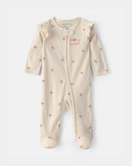 Baby Girl 'Baby Sister' Cotton 2-Way Zip Sleep & Play Pajamas - Ivory