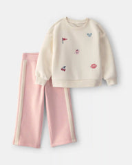 Baby Girl 2-Piece Varsity Fleece Sweatshirt & Pant Set - Cream/Pink