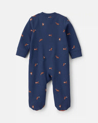 Baby Boy Fox 100% Cotton  2-Way Zip Sleep & Play Pajamas - Navy Blue