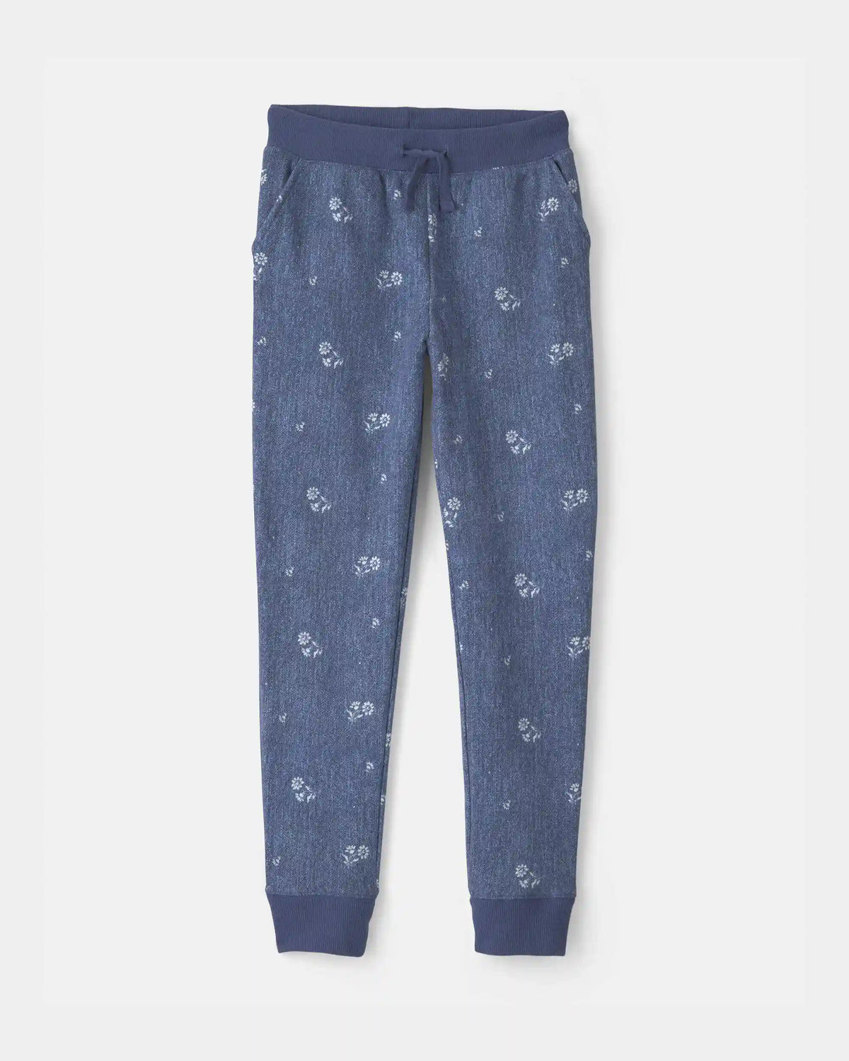 Girls Floral Drawstring Knit Joggers - Blue