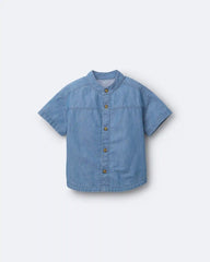 Toddler Boy Mandarin Collar Button-Down Shirt in Chambray