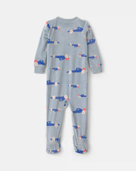 Baby Boy 1-Piece Car 2-Way Zip DreamPlush Snug Fit Footed Pajama - Blue