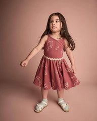 Toddler Girl Ric-Rac Crossover Dress in Snack Print  - Red