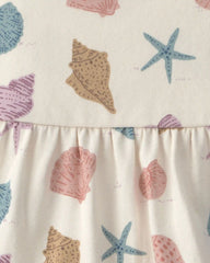 Baby Girl Organic Cotton Tiered Dress in Seashells