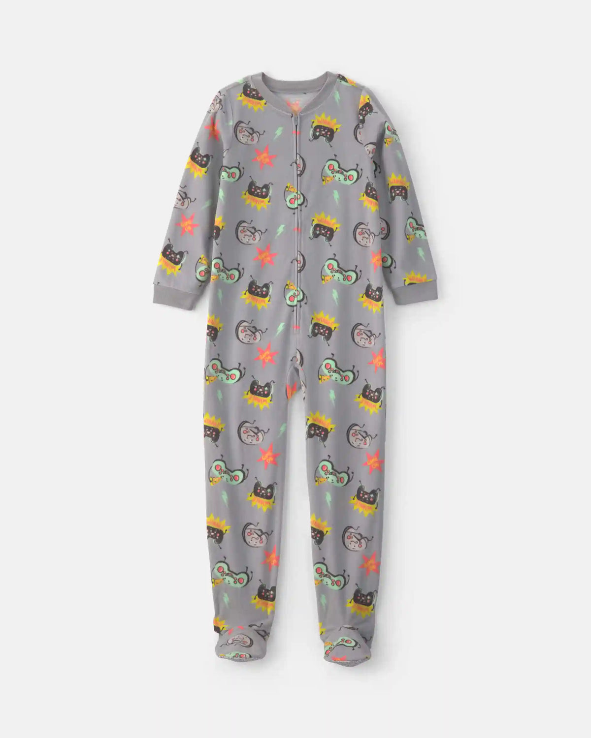 Boys 1-Piece Gamer Fleece Loose Fit Footed Pajama - Grey