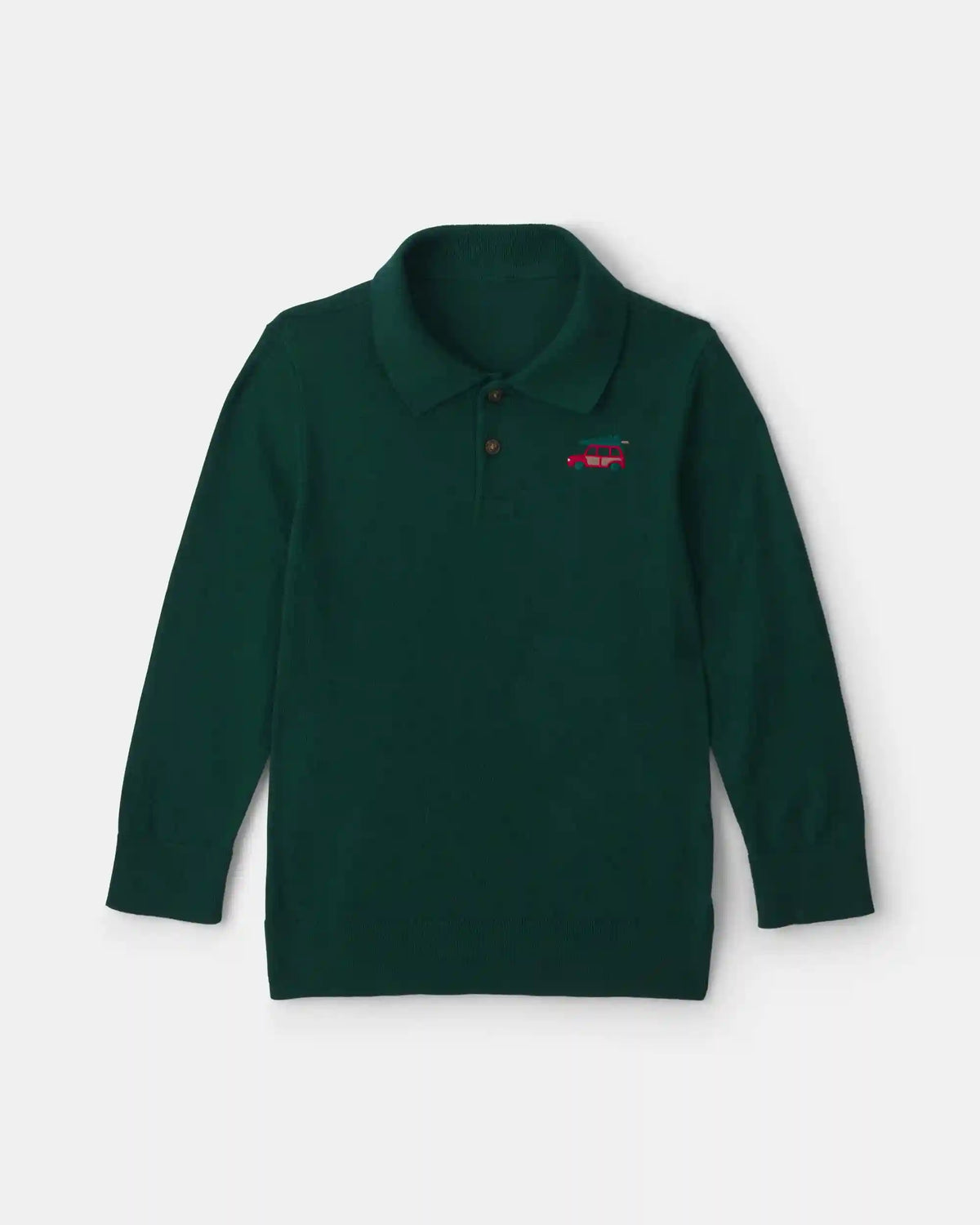 Boys Car Polo Sweater - Olive Green