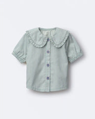 Toddler Girl Peter Pan Collar Top in Stripes - Teal