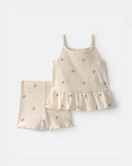 Baby Girl 2-Piece Floral Top & Short Set - Cream