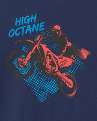 Boys 'High Octane' Motorcycle Long-Sleeve Graphic Tee - Navy Blue