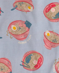 Girls 4-Piece Ramen 100% Cotton Snug Fit Pajama Set - Blue/Pink