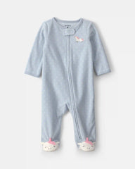 Baby Girl Unicorn Fleece 2-Way Zip Sleep & Play Pajamas - Blue