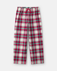 Kids Christmas Plaid Fleece Loose Fit Pajama Bottoms - Red/Green