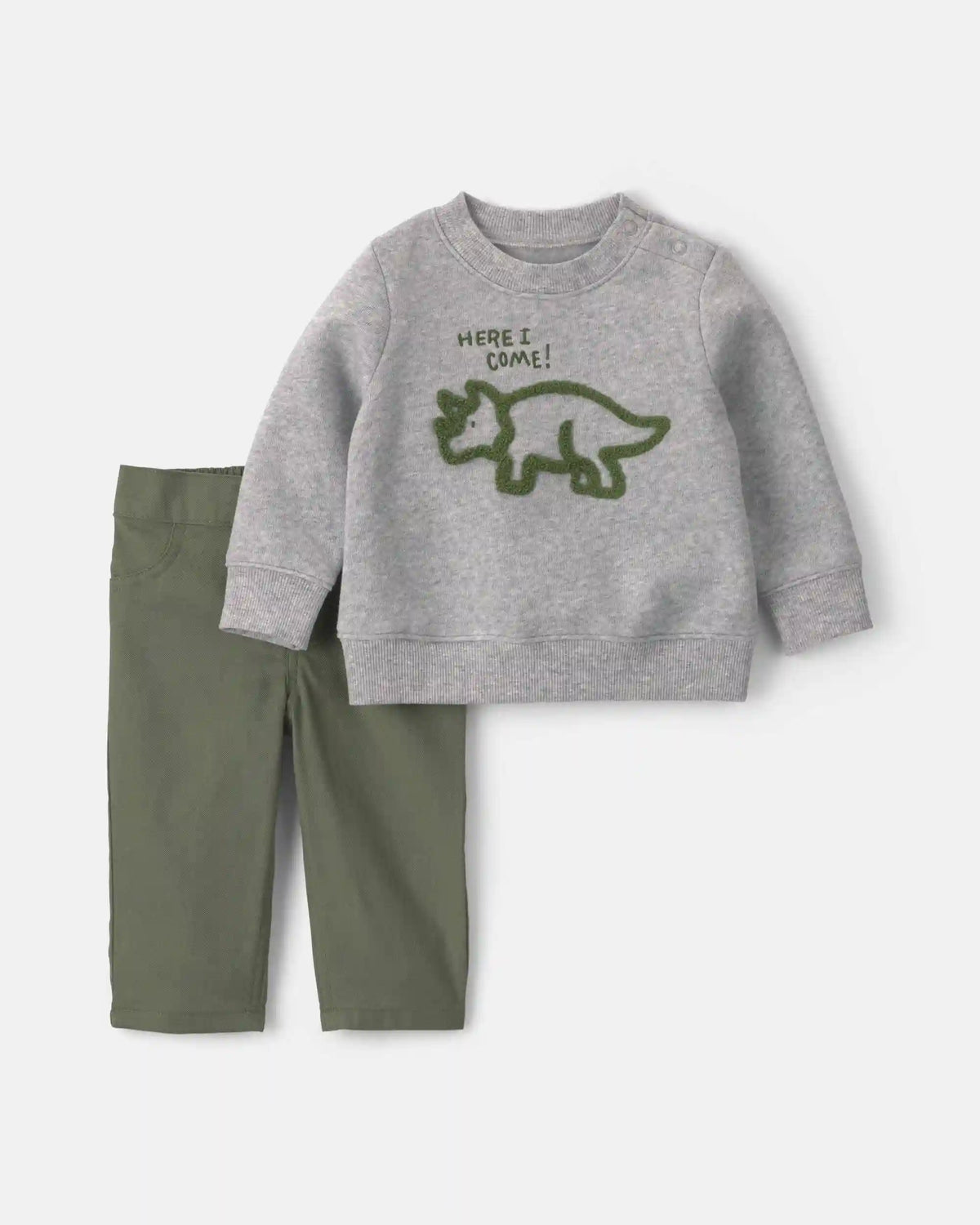 Baby Boy 2-Piece Dinosaur Fleece Pullover & Pant Set - Grey