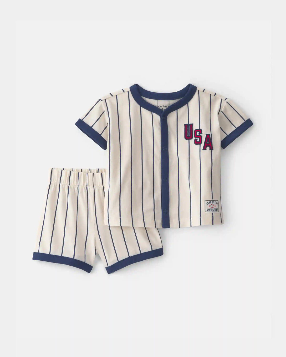 Baby 2-Piece 'USA' Baseball Striped Top & Short Set