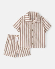 Baby Boy 3-Piece Beach Striped Outfit Set - Brown/White