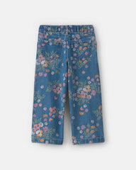 Toddler Girl Floral Denim Wide-Leg Jeans - Dark Wash
