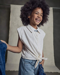 Girls Cropped Tie-Front Top - Cream