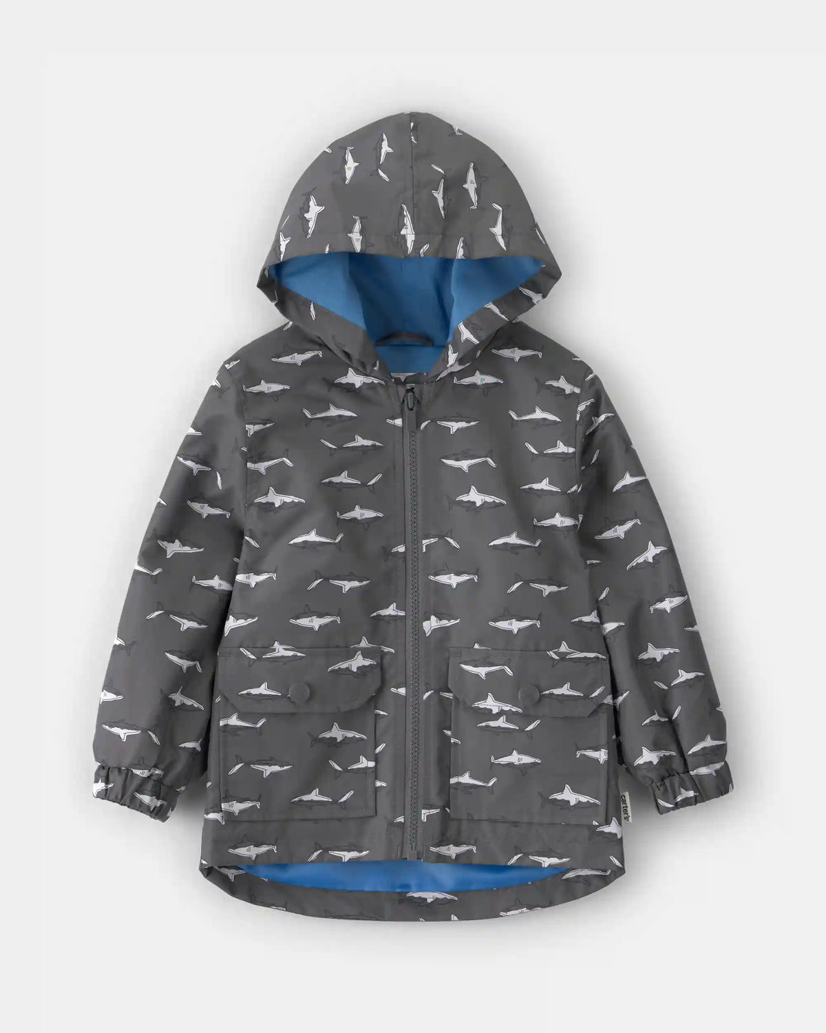 Toddler Boy Shark Raincoat - Grey
