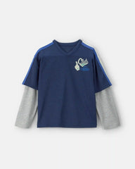 Boys 'Club Sports' Color Block Mesh Long-Sleeve Jersey - Navy Blue/Grey